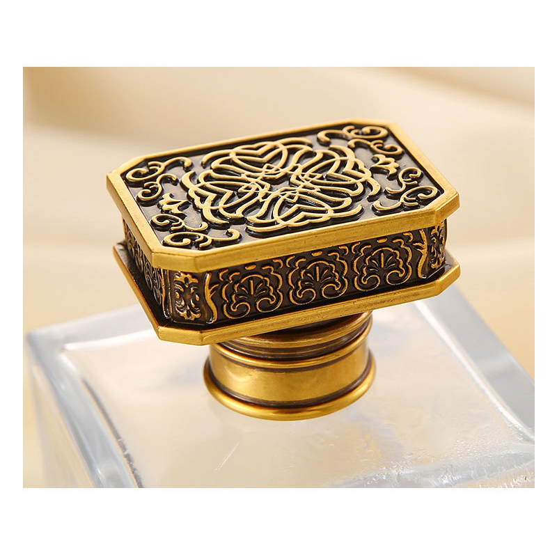 Zamak Metal Golden Retro Square Engraved Perfume Bottle Caps China Manufacturer Zinc Alloy Die Casting Factory